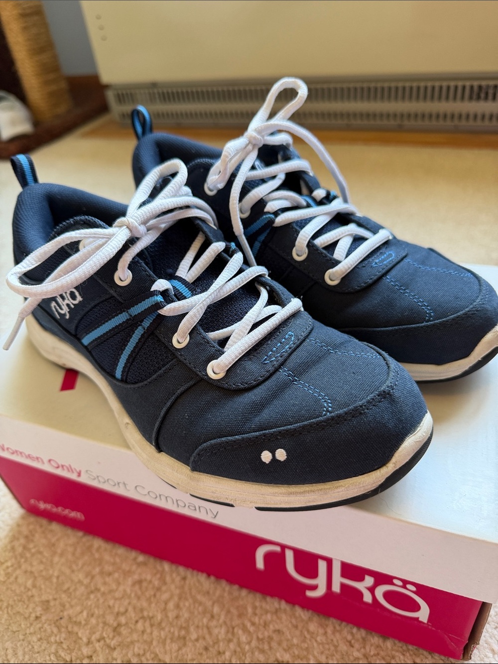 Ryka Womens Navy and White Lace-Up Athletic Sneakers